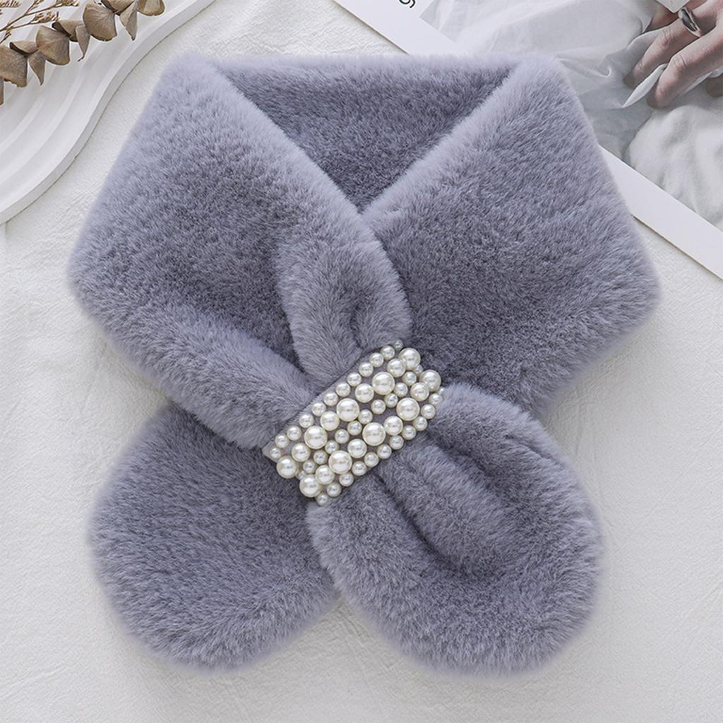 Ladies' Fashion Pearl Scarf Versatile Cute Hair Thickened Warm Cross Neck