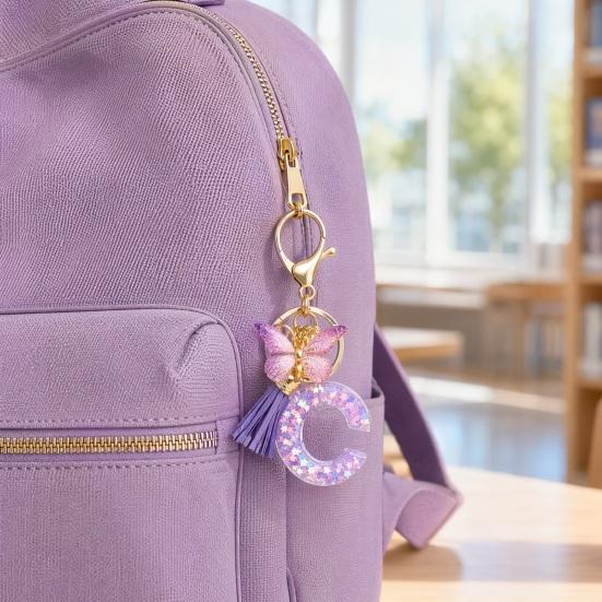 Purple Series Keychain Pendant Sequins Star Initial Letter Key Chain