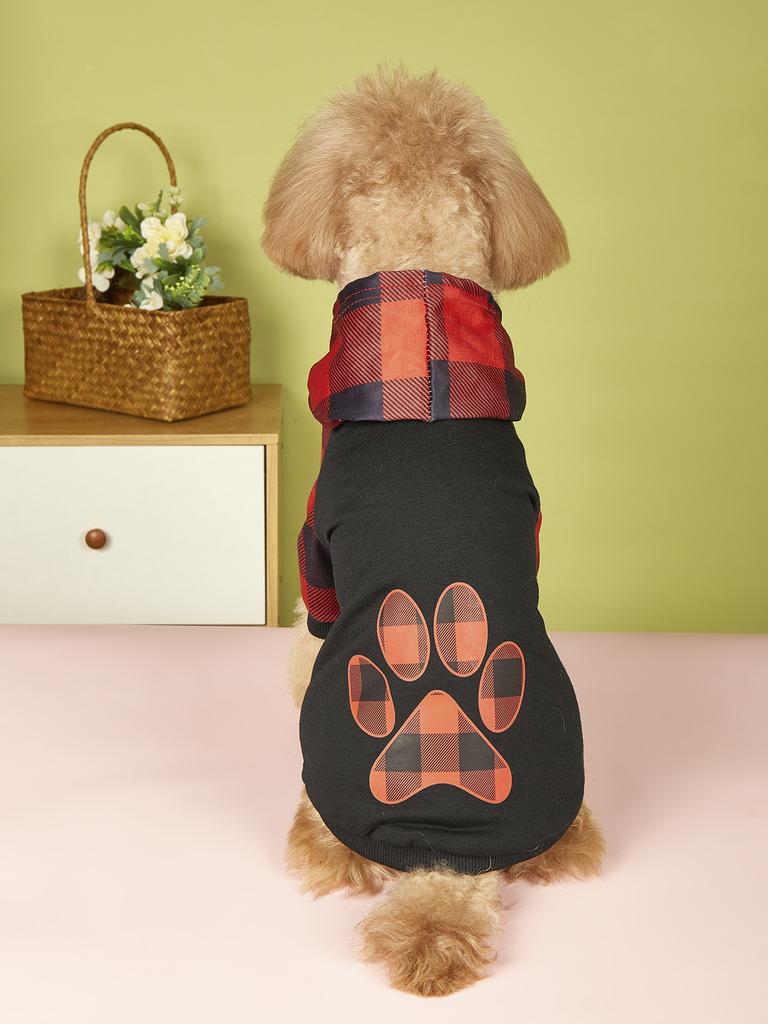 Одежда для питомцев для собаки кошки щенка толстовки пальто клетчатый с лапкой свитшот собака теплая одежда для маленькой средней собаки для повседневной носки