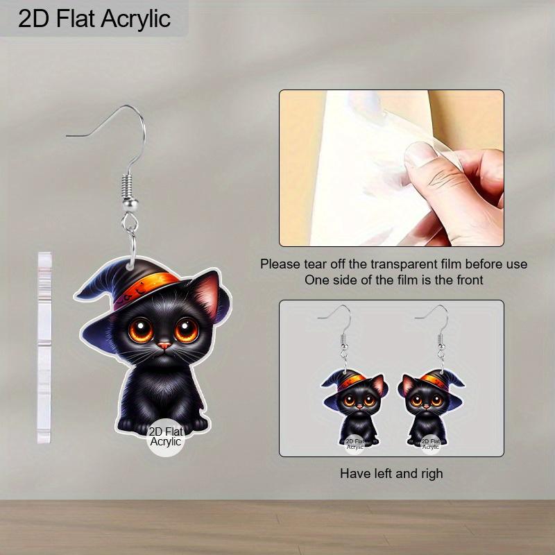 2D Flat Halloween Earrings for Women, Cute Black Cat Earrings for Halloween Party, Halloween Theme Jewelry for Women