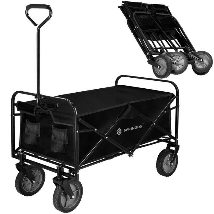 Chariot De Transport Pliable - Springos - Noir - Charge Maximale 80 Kg - Capacité 105 L - 4 Roues