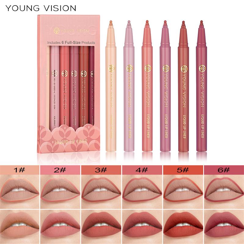 Набор матовых 6-цветных жидких карандашей для губ Sponge Gourd Head Mist Nude Lipstick Pen