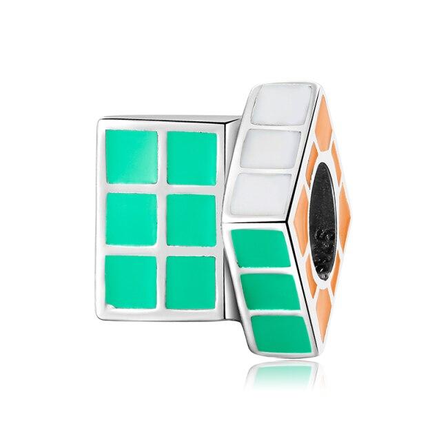 Fashion 925 Sterling Silver Square Rainbow Puzzle Bear Beads Fit Original Charms Jiuhao Bracelet Jewelry Making