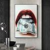 Sexy Woman Red Lip Bullets Dollars Prints Poster Canvas Painting Modern Wall Art Pictures For Living Room Bedroom Home Decor