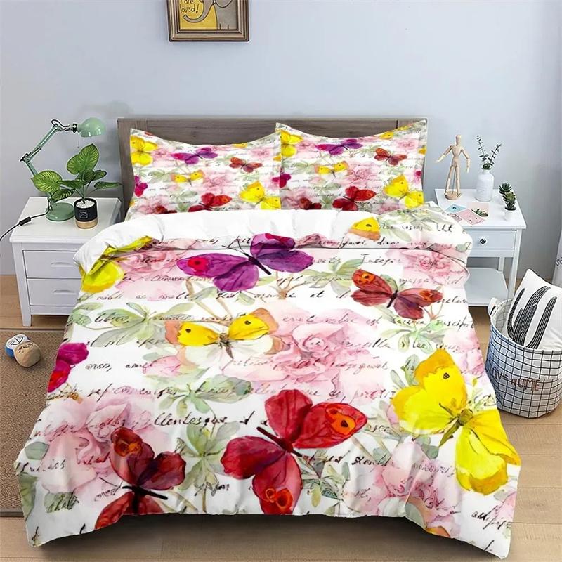 3 Pieces Watercolor Butterflies Duvet Cover Set Blue Butterfly Bed Set White Bedding Kids Girls Quilt Cover Queen Dropship