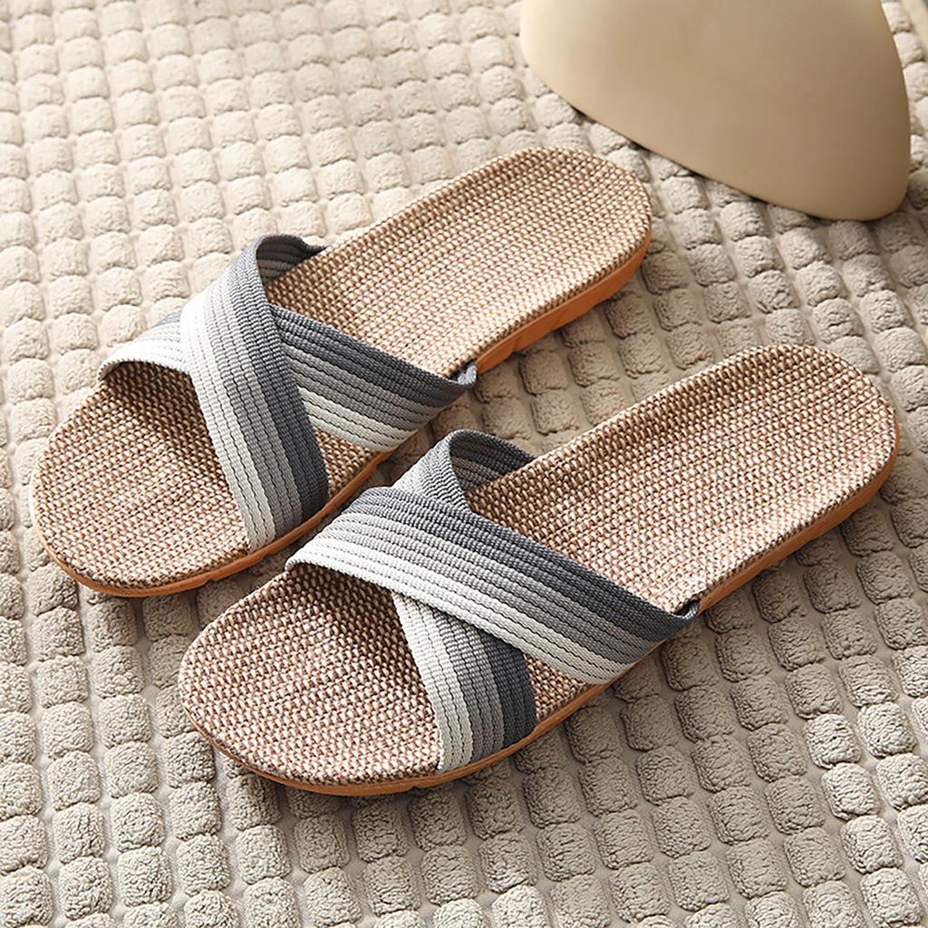 Мужские летние тапочки, домашние тапочки для пары, льняные повседневные тапочки, мужские тапочки