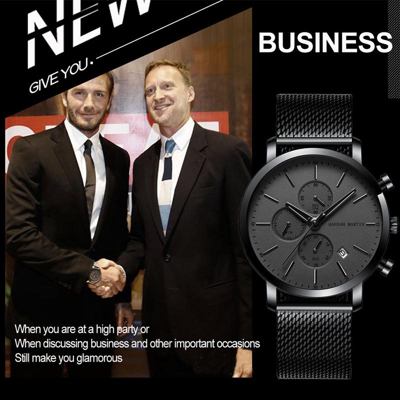 Hannah Martin Men Quartz Watches Top Brand Fashion Multifunction Small Dial Mesh Business Waterproof Wrist Watches