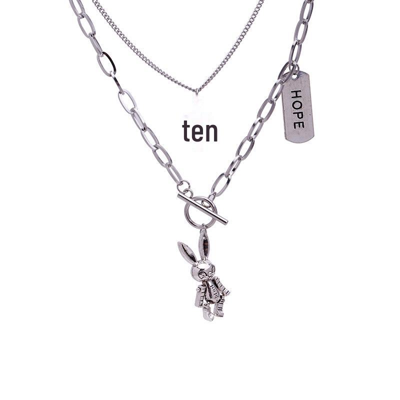 Double-Layer Punk Rabbit Cross Necklace - Unisex Hip-Hop Style