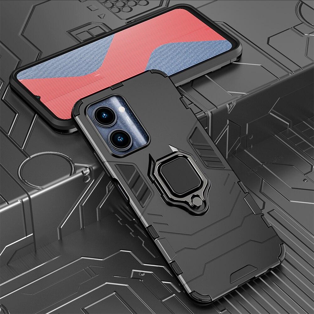 KEYSION Противоударный защитный чехол для Realme C33 C35 C30 V20, мягкий силикон + ПК, металлическое кольцо-подставка, задняя крышка для телефона для OPPO A96 A76 4G