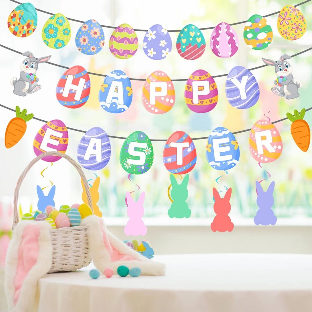 Easter Party Decoration Easter Egg Banner Flower Theme Set