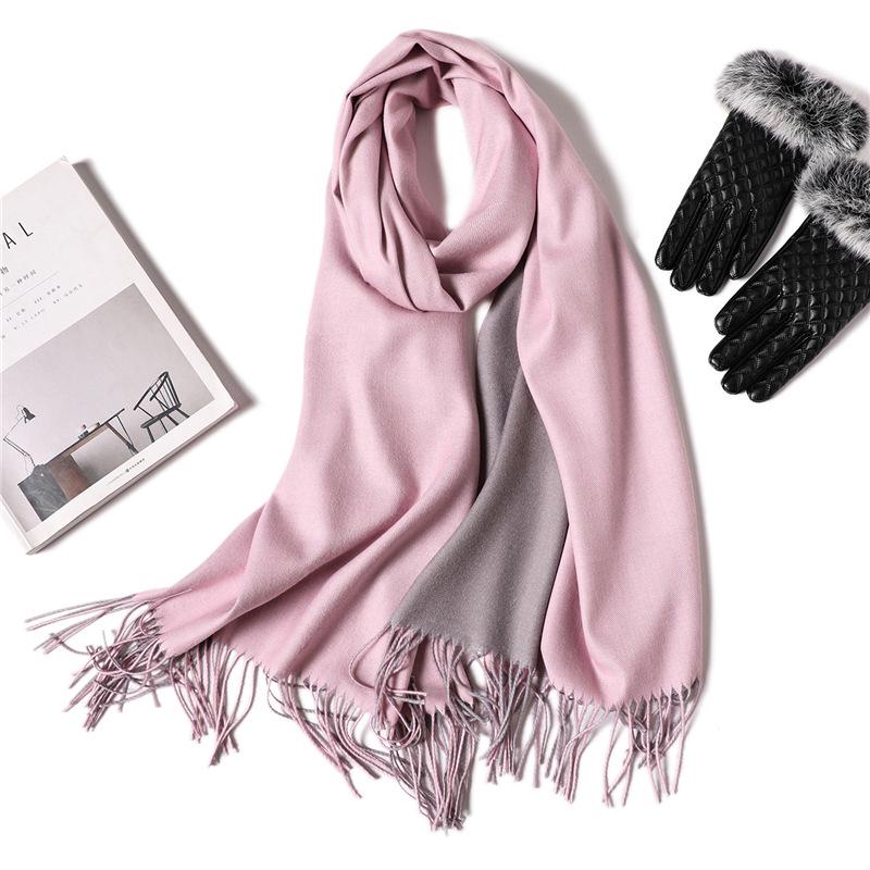 2024 European And American New Solid Color Versatile Autumn/Winter Double Color Imitation Cashmere Scarf Women'S Warm Big Shawl Neck