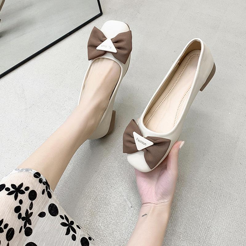 Fashion Heels Women 2025 Spring New French Sweet Style Doudou Shoes For Women Fashion Bow Shallow Mouth Women Shoes Zapatos Para Mujeres