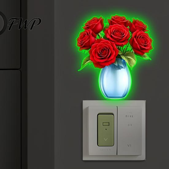 Gifts for Rose Lovers Red Vase Switch Wall Sticker, Glow in The Dark Socket Decal, Self Adhesive Decals Self?Adhesive Waterproof Art Decor