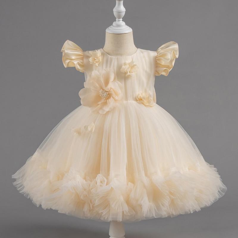 Girls' Baby Sleeveless Dress Short Princess Flower Pink Performance Flying Sleeve Toddler Children's Day Evening Dresses