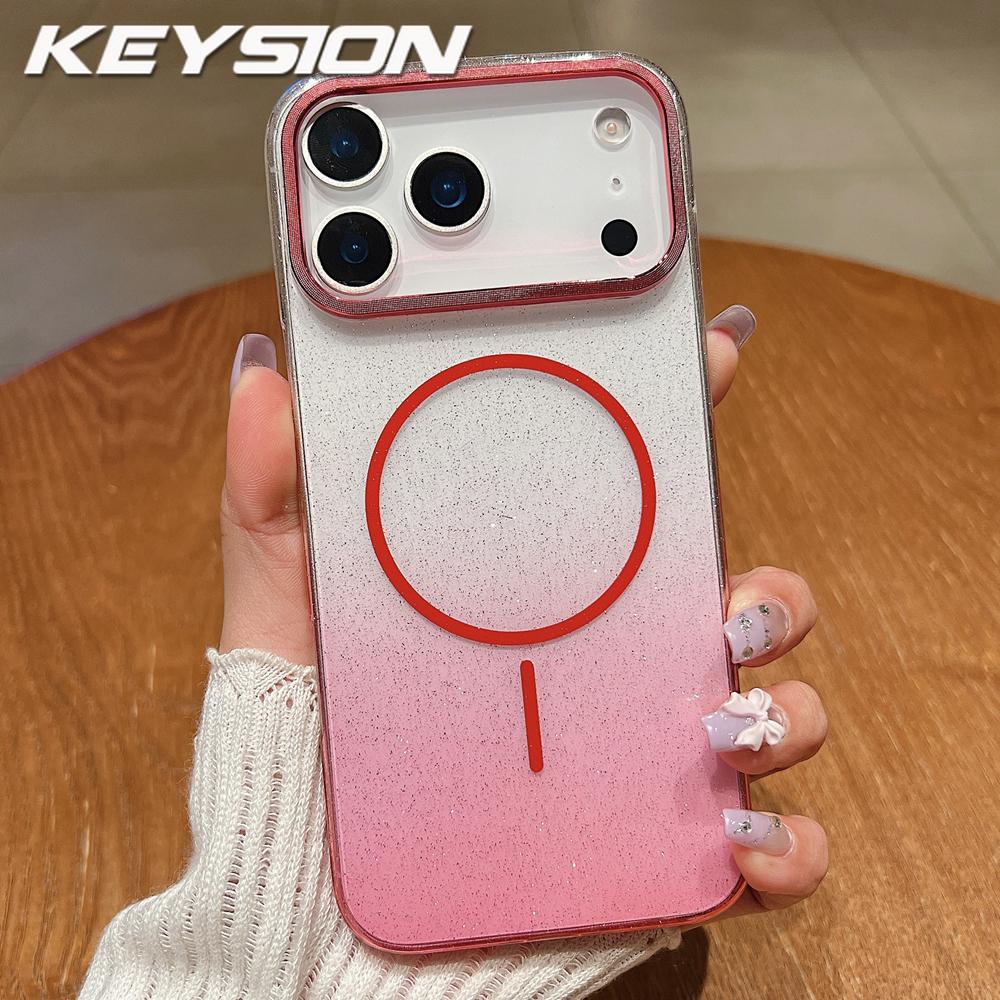 KEYSION Роскошный градиентный блестящий магнитный чехол для телефона MagSafe для iPhone 17 Pro Max 17 Air Прозрачная жесткая ПК Противоударная задняя крышка