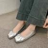 2024 Fashion Solid Color Square Toe Women's Shoes Spring and Autumn Shallow Mouth Slip-On Versatile Pleated Flat Women's Shoes