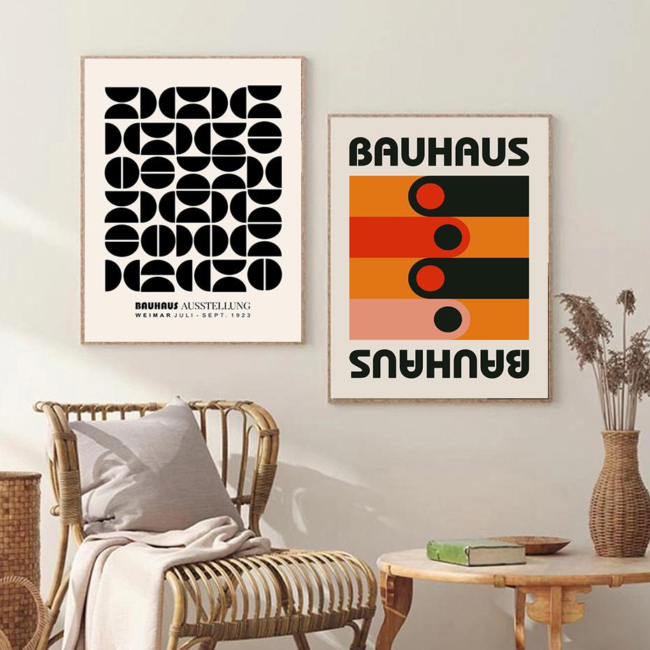 Абстрактный: Плакат Bauhaus Ausstellung, современная геометрия, скандинавская настенная живопись, холст, живопись, эстамп