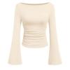 Longsleeved Women Flaredsleeve Fashionable Purecolored Top