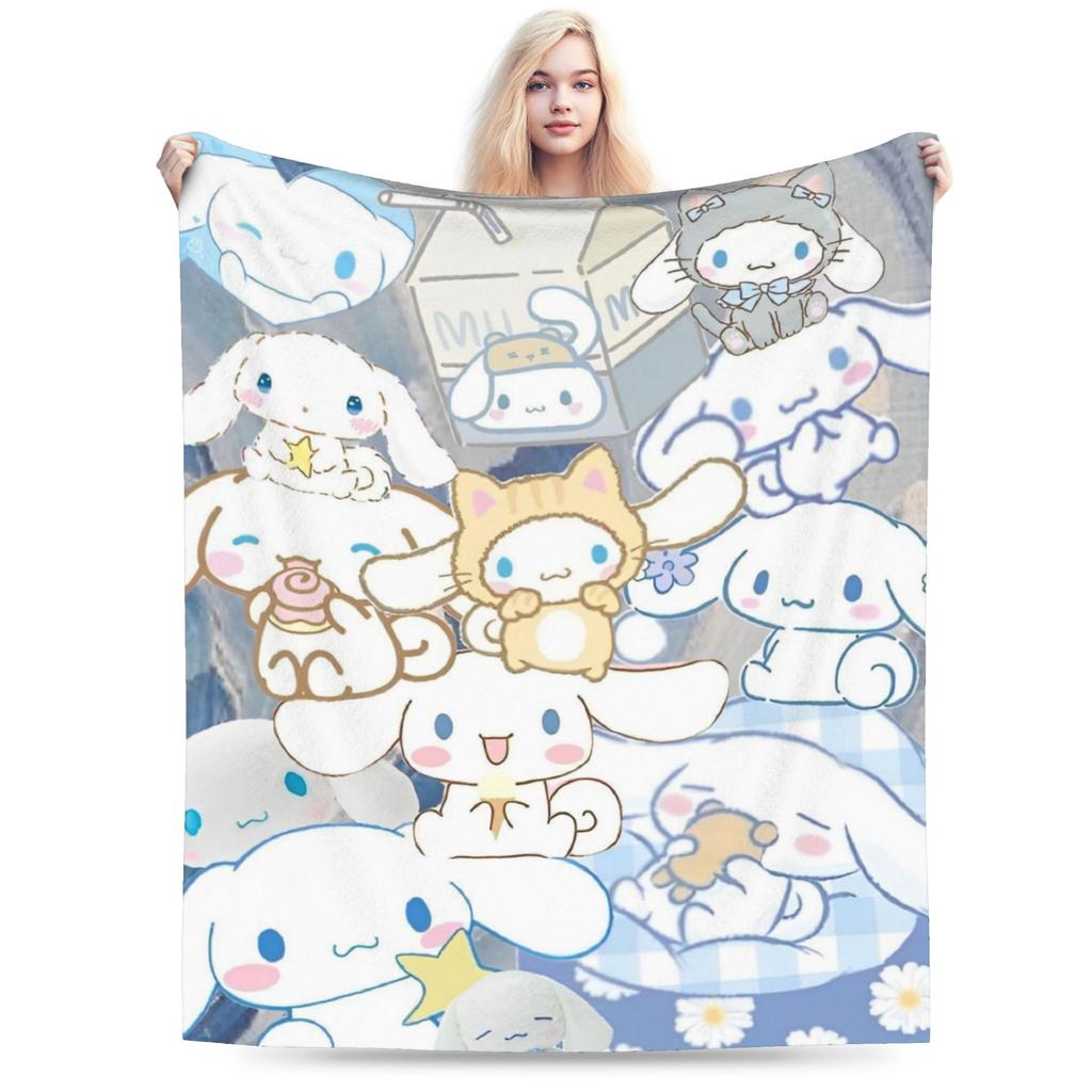 Kawaii Cinnamoroll Fleece Blanket Sanrio Cute Cartoon Dog Vintage Throw Blanket for Home Hotel Sofa 200x150cm Rug Piece