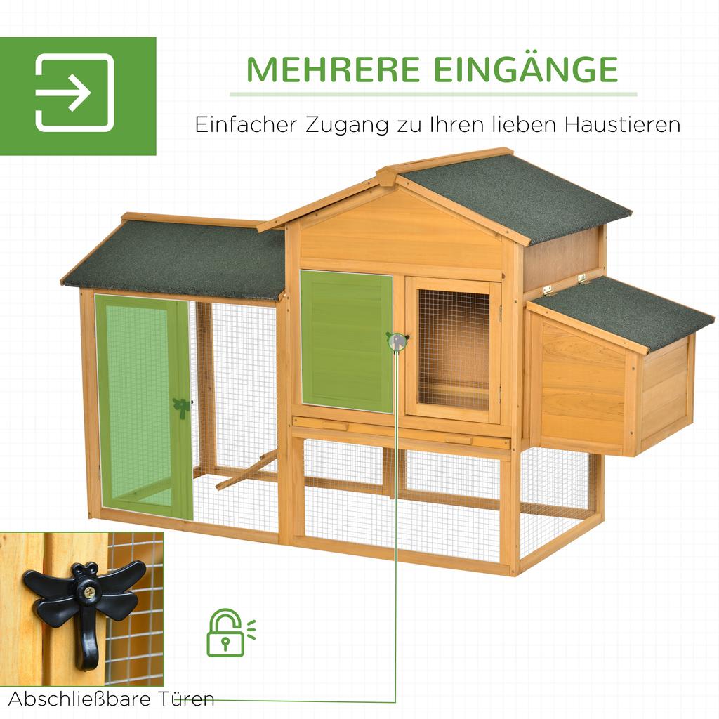 Dwarf chicken coop with run and brooder. Weatherproof sealed fir wood. Asphalt roof. Yellow+Green