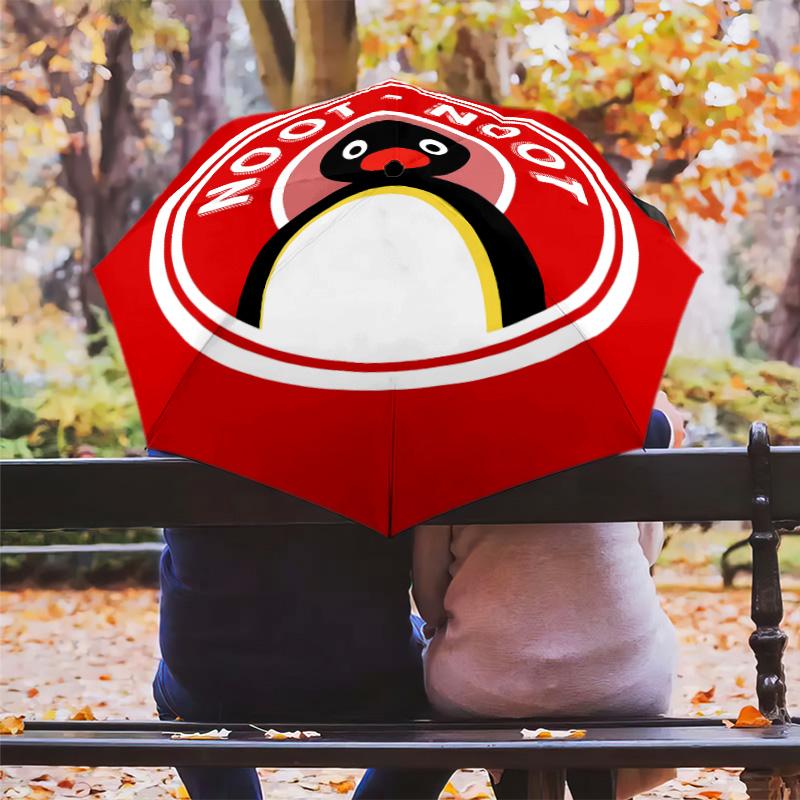1 PC Automatic Folding Umbrella - Pingu Pattern Portable Foldable Design With 8 Ribs Christmas Birthday Gifts