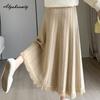 Корейская мода, осенне-зимняя женская юбка-миди с высокой талией, серая, черная, абрикосовая, кофейная, толстая теплая юбка, элегантная женская юбка с кисточками, женские юбки