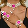 Женская мода Легкая роскошь Короткий стиль Имитация циркона Стразы Ожерелье Серьги Браслет Набор с цирконом Вечеринка Фестиваль Подарок