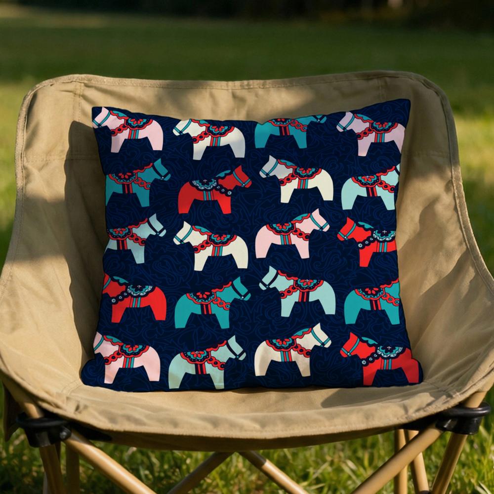 Dala Horse Print Cushion Cover Soft Reversible Durable Pillow Cover MultiScene Use for Home Car Daily Comfort