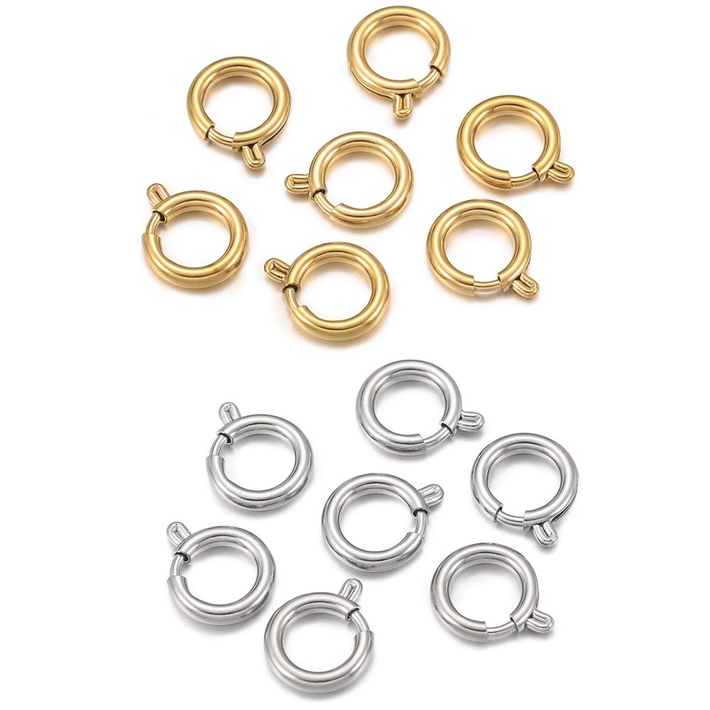 5pcs Stainless Steel Spring Clasp Round Keychain Clips Hook Buckles Connector for Bracelet Necklace DIY Jewelry Making Supplies