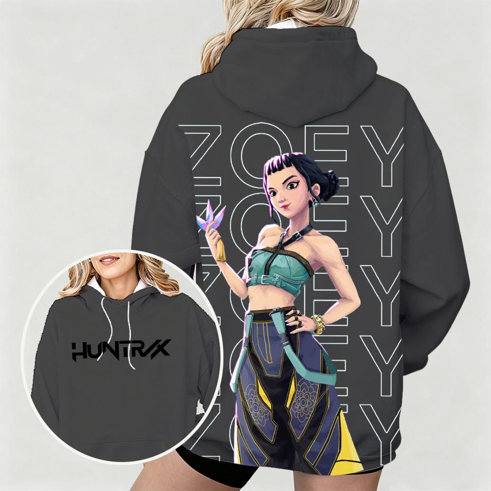 Женское худи оверсайз KPop Demon Hunters Zoey с анимационным принтом Удобное Модное Повседневное Худи