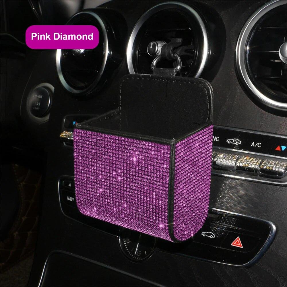 Car Storage Box Diamond-encrusted Car Air Conditioning Outlet Storage Multi-functional Leather Full Diamond Bag Auto Accessories