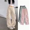 Drawstring Baggy Cargo Pants Multi-pockets Women Joggers Trousers Casual Wide Leg Sweatpants  Girls