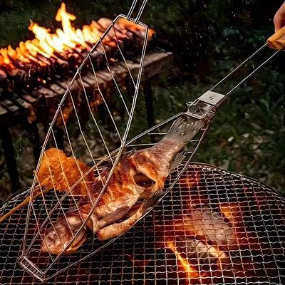 1 шт. Щипцы для барбекю с деревянной ручкой, Прочные щипцы для рыбы для кухонь и ресторанов, Инструменты для барбекю для кемпинга на открытом воздухе