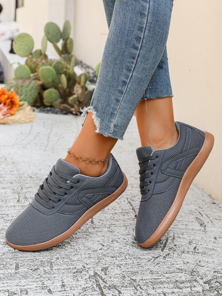 Женские спортивные повседневные туфли на широкую стопу из сетки для босой ноги - Дышащие, Низкие, На шнуровке для широких и полных ног