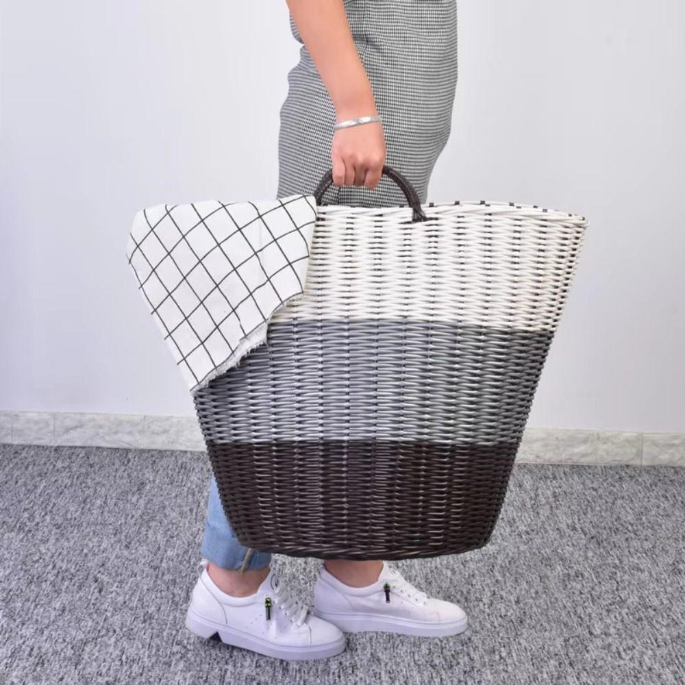 Rattan-Style Laundry Basket Foldable Dirty Clothes Basket Portable Wicker Baskets