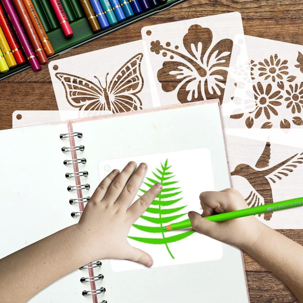 50pcs/set Floral Series DIY Painting Stencil Set Hollow Reusable Painting Templates PET Washable Spray Painting Stencils