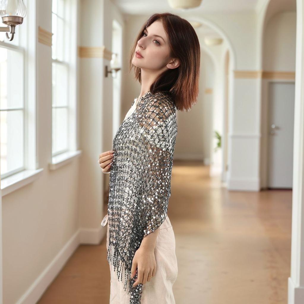 Винтажный золотой блестящий шарф с бахромой, вечерняя шаль, женский роскошный головной платок, декоративные накидки с пайетками, бахрома, для невесты, подружки невесты, свадебная накидка