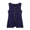Spring New Women's Clothing Fashion All-Match Golden Button Plain Stitch Sleeveless French Vest Tops 4192100