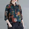 Vintage Painted Long Sleeve Turn-down Collar Women Blouses Spring Casual Loose Floral Shirts