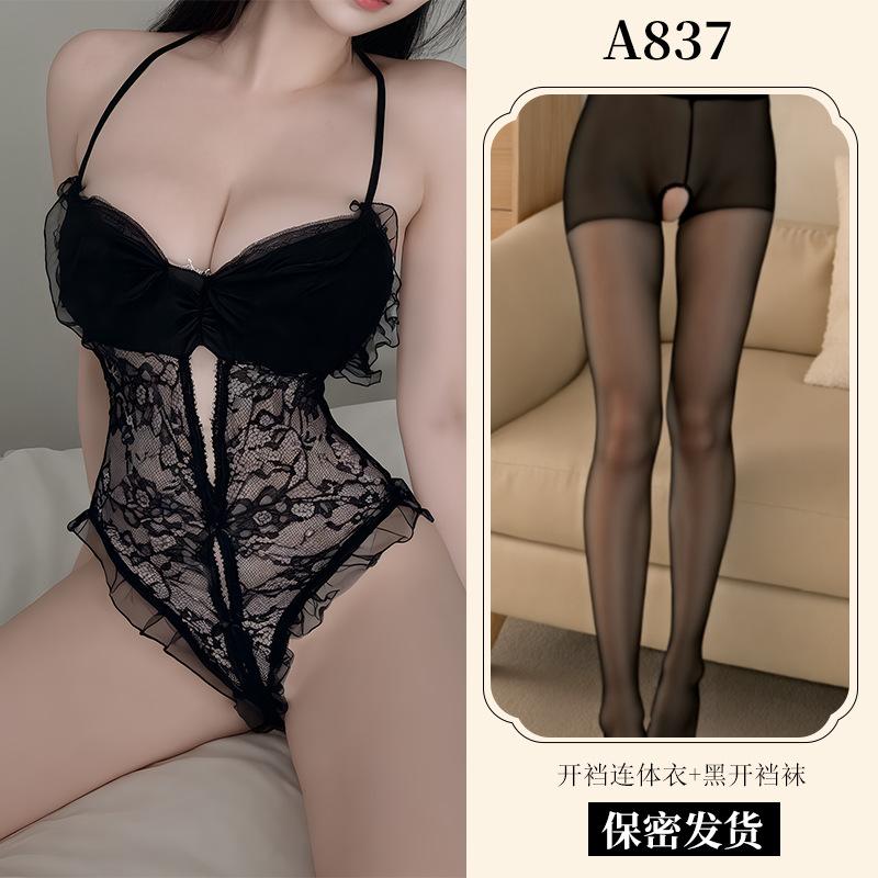 Sexy lingerie sexy suspender lace seduction hollowed out open onesie hot uniform pajamas women's suit