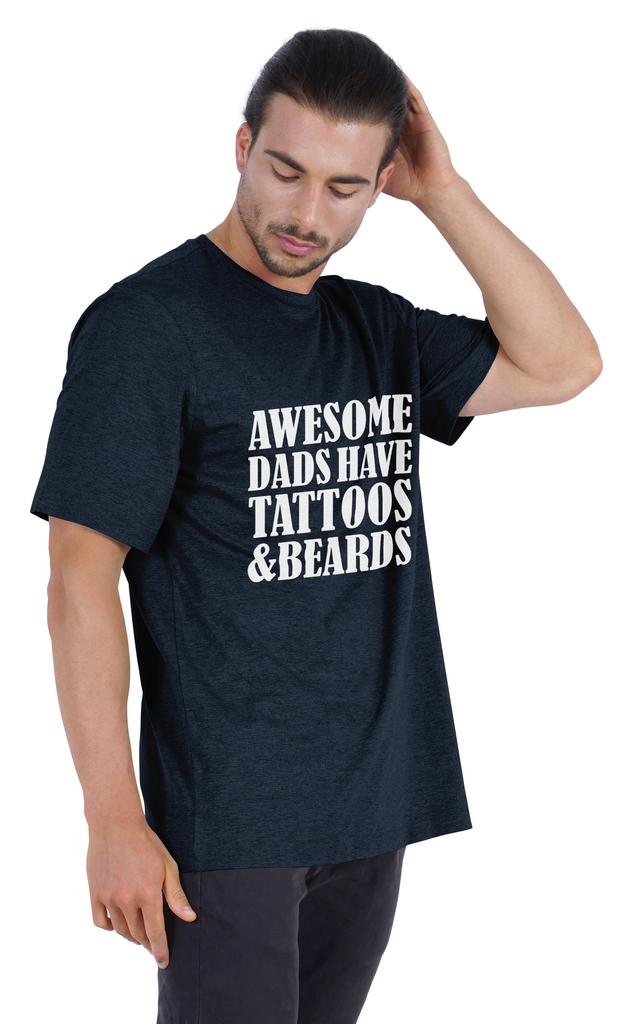 Inkmeso Мужская графическая футболка с круглым вырезом «У потрясающих пап есть татуировки и бороды»