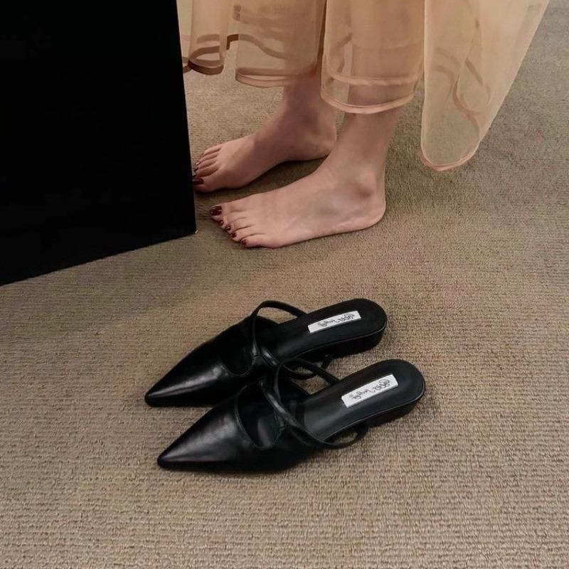 Brand Pointed Toe Women Sandals Fashion Shallow Slip On Ladies Mary Jane Shoes Flats Heel Elegant Dress Slingback