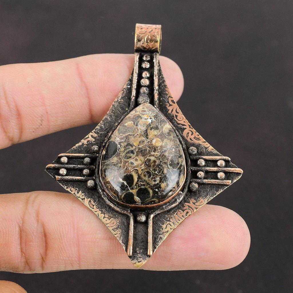 Подвеска с агатом Turritella, медный кулон, ювелирные изделия ручной работы с агатом Turritella, подвеска из настоящего драгоценного камня для женщин, изящные медные ювелирные изделия, подарок для нее