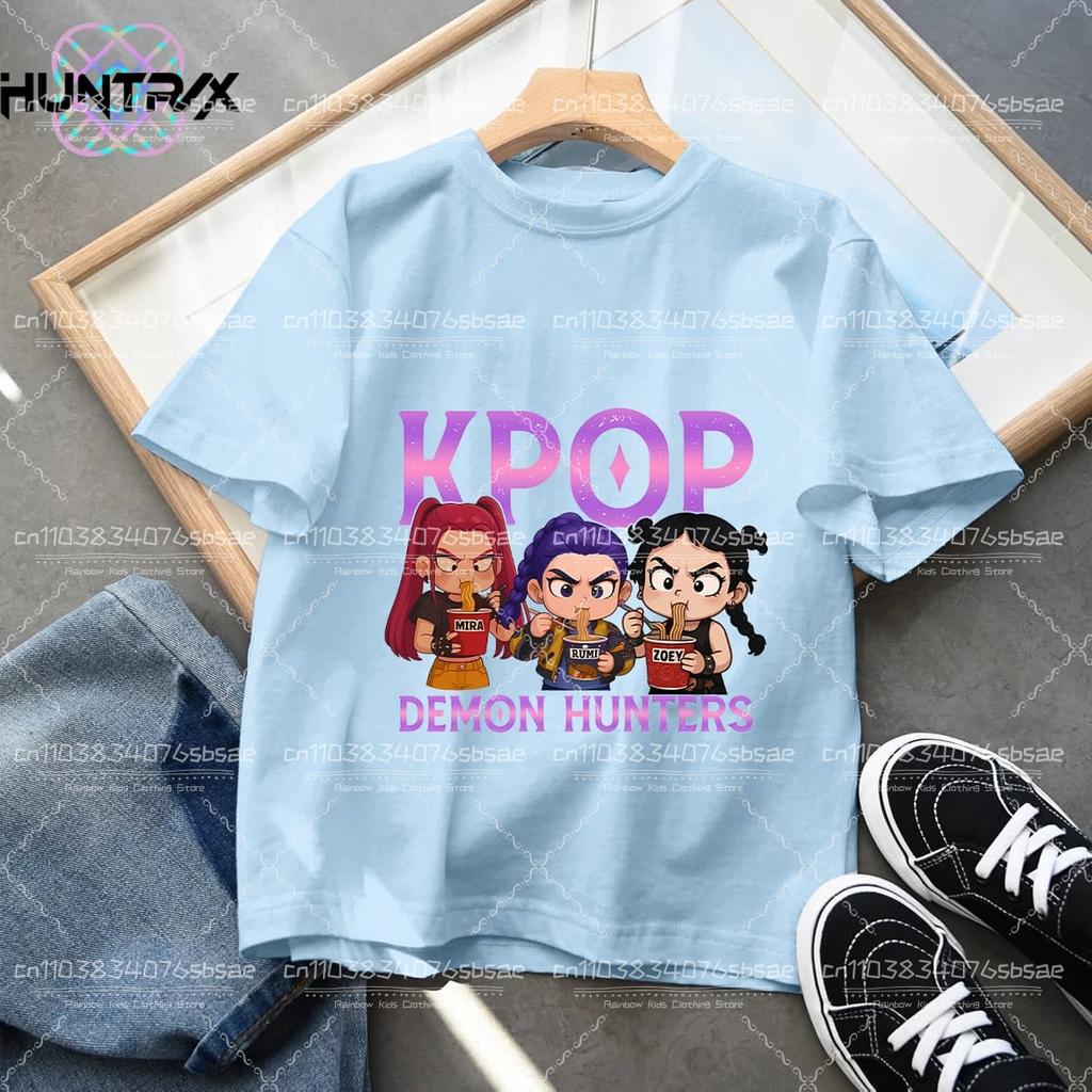 Модная повседневная детская футболка K-Pop Охотники на демонов Крутая футболка для девочек Топ Забавная футболка с принтом Детские футболки