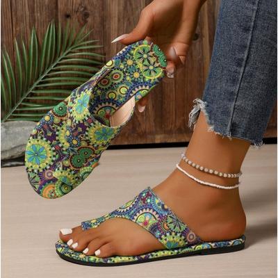 Модные летние женские тапочки Богемные сандалии с цветочным узором Повседневные шлепанцы Модные тапочки большого размера Домашние шлепанцы Женские слинги