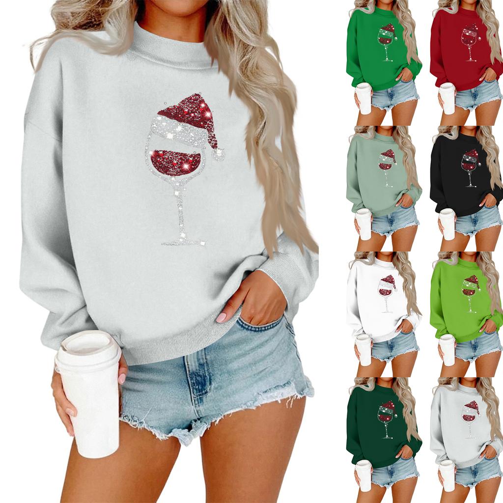 Women's Casual Fashion Round Neck Long Sleeve Christmas Printed Sweatshirt