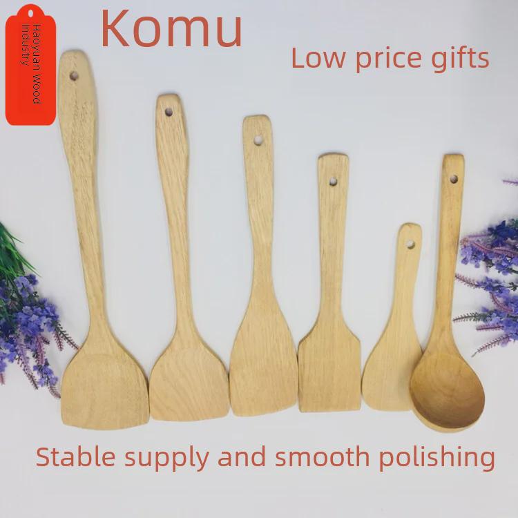 Kemu Solid Wood Unpainted Spatula & Rice Spoon Set - Non-Stick, Long Handle Soup Spoon
