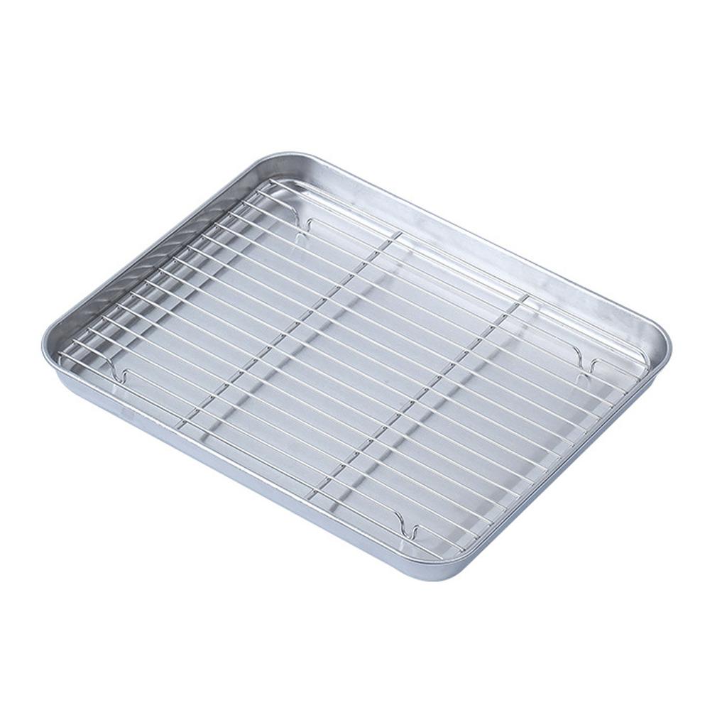 1PC Tray Thickened Rustproof Stainless Steel Multipurpose Draining Baking Grill Sheet Easy Clean Safe with Mesh Rack for Kitchen