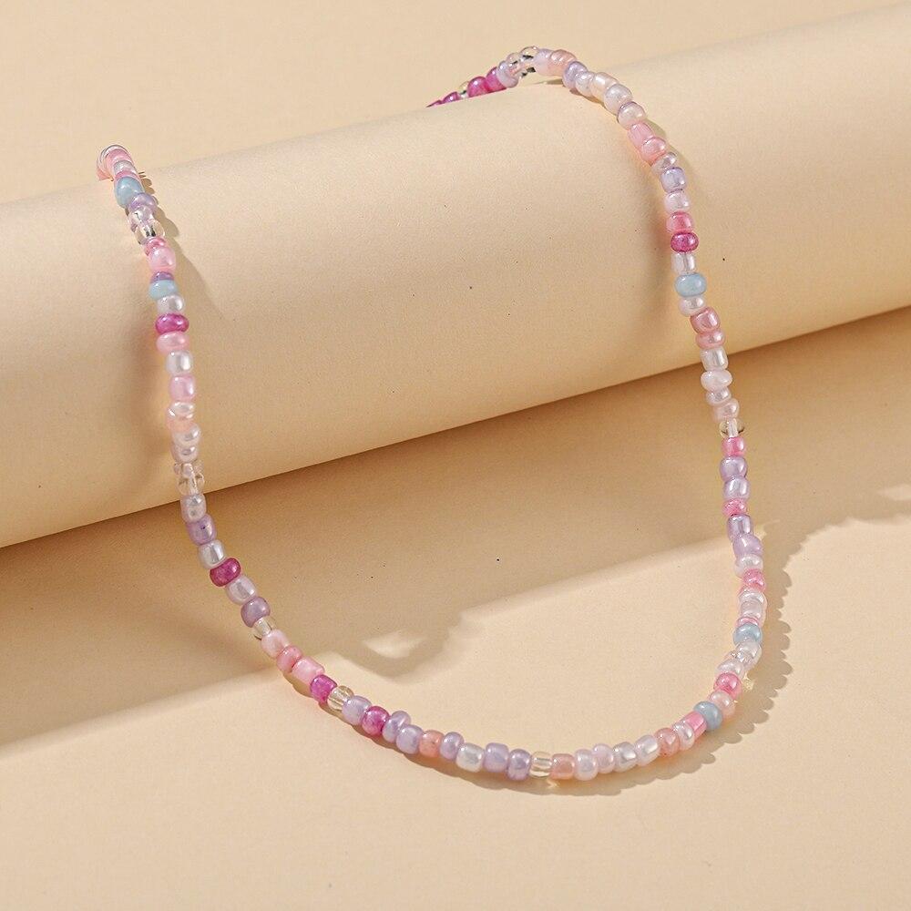 iF ME Korean Fashion Colorful Beads Flower Beaded Necklace For Women Bohemian Beads Clavicle Chain Choker Necklace Jewelry