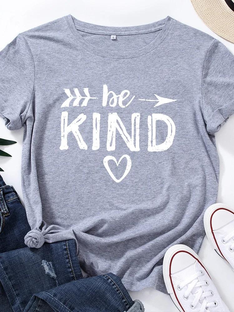 Футболка с принтом Be Kind Heart, женская футболка с коротким рукавом и круглым вырезом, свободная женская футболка, женская футболка, топы, одежда, женские футболки